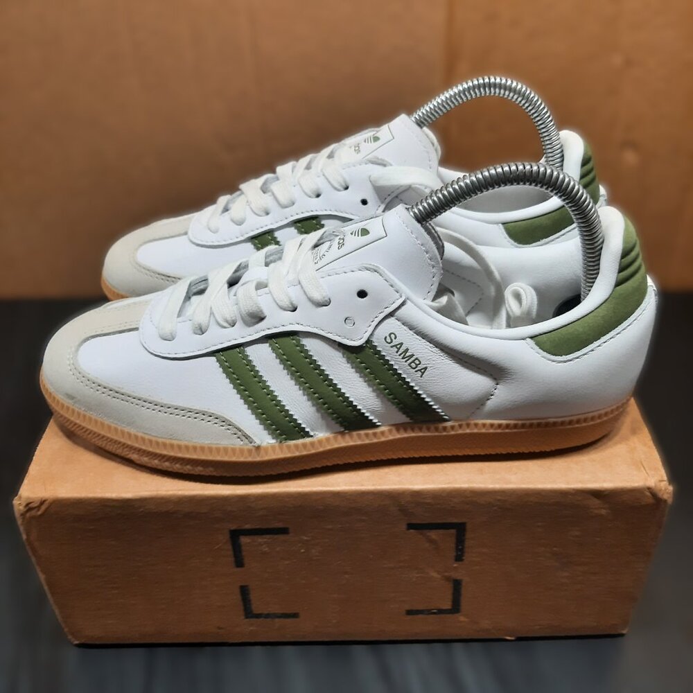 Adidas SAMBA OG White/Olive Green Tan Gum Sole Sneaker JS1352 Women's Size 7.5 - Picture 8 of 16